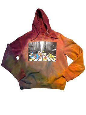 Mickey & Friends Tie Dye Hoodie Womens Size M Drawstring Pullover Cotton Blend